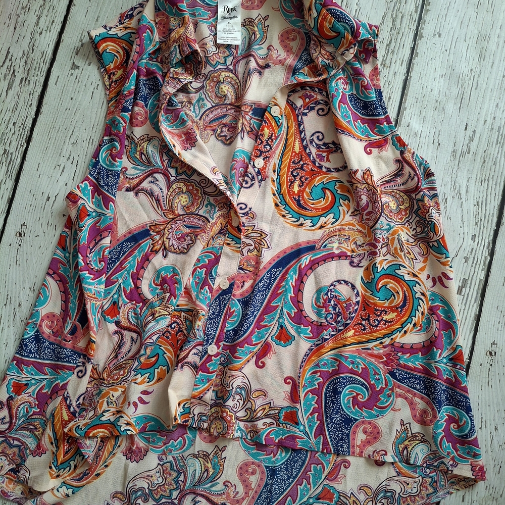 Wrangler Womens Rock47 Multicolor Paisley Sleeveless Blouse